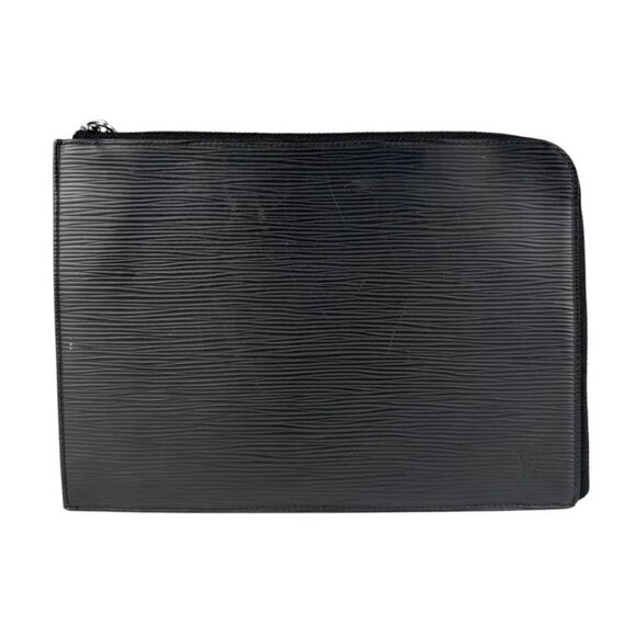 Auth LOUIS VUITTON Clutch Bag Black Epi Leather/Silvertone - z3420
